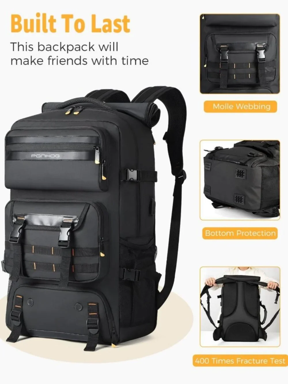 50L Travel Backpack & Duffle Bag - Flight Approved, Laptop Compartment, USB Port